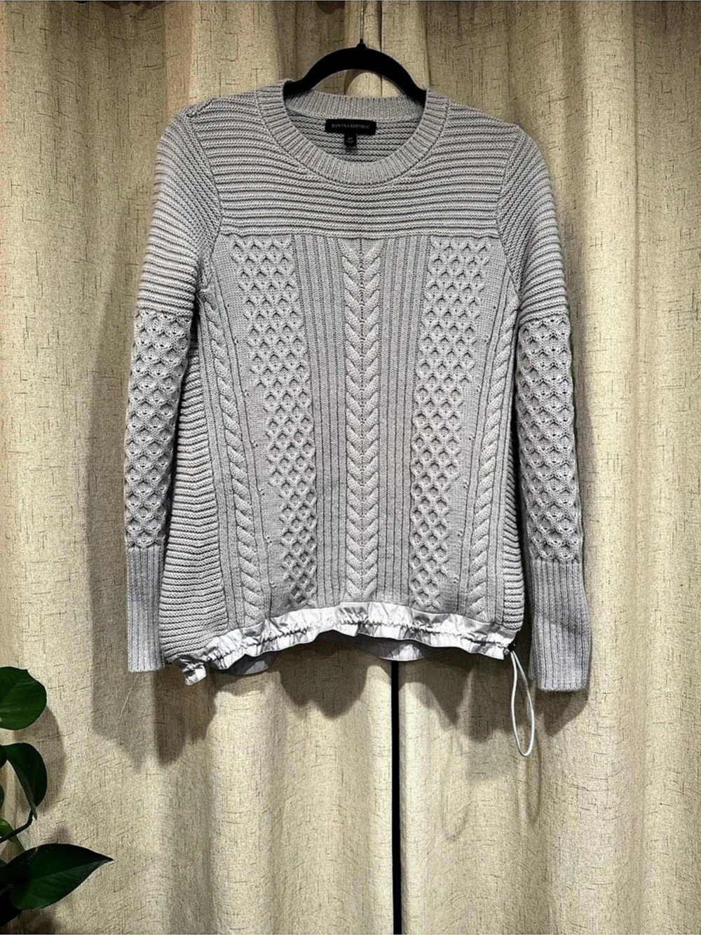 Banana Republic Cable Knit Pullover w Adjustable Waist Gray XS